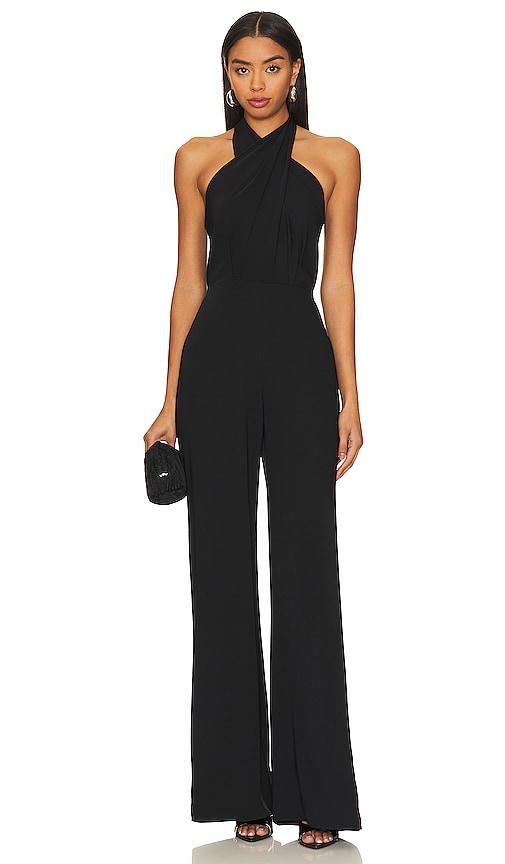 amanda uprichard mezcal jumpsuit in black.