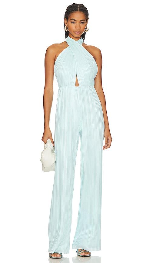 amanda uprichard rivera jumpsuit in baby blue.