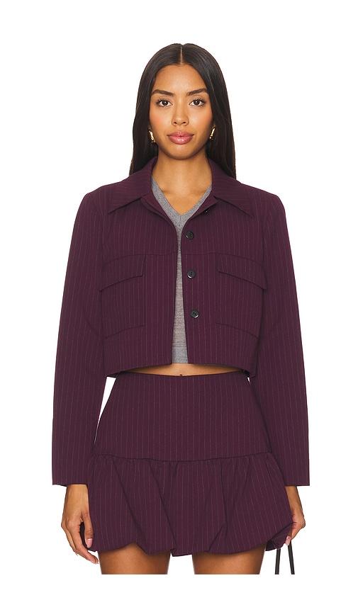 amanda uprichard sanders jacket in burgundy.