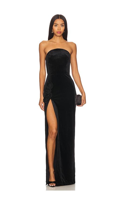 amanda uprichard wolfe gown in black.