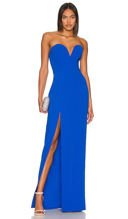 amanda uprichard x revolve cherri gown in blue.
