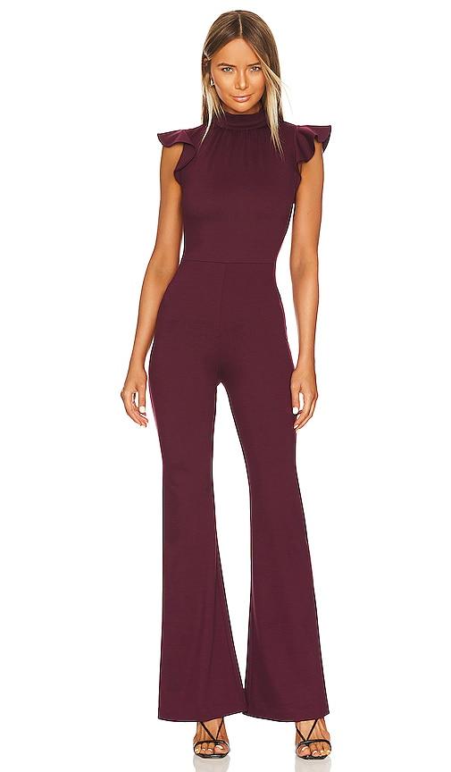 amanda uprichard x revolve davina jumpsuit in burgundy.