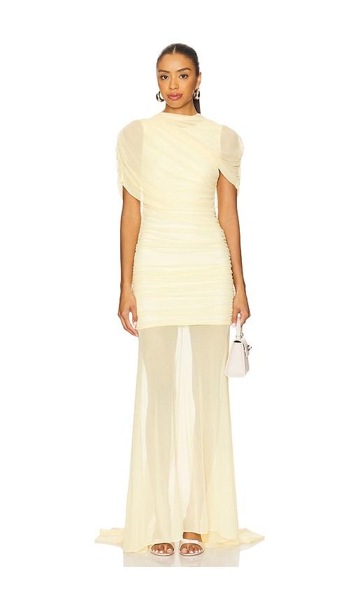 amanda uprichard x revolve evianna gown in yellow.