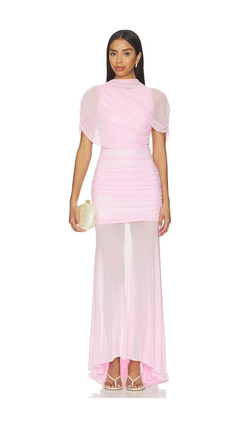amanda uprichard x revolve evianna mesh gown in pink.