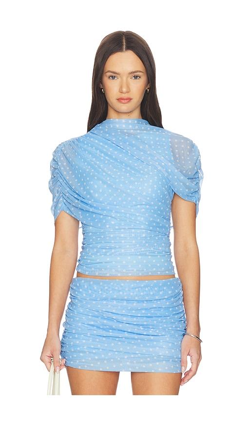 amanda uprichard x revolve evianna top in baby blue.