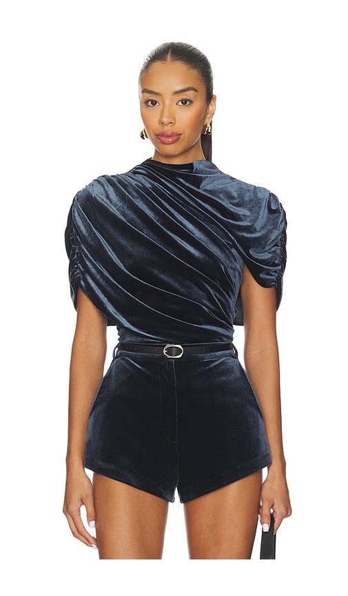 amanda uprichard x revolve evianna velvet top in slate.