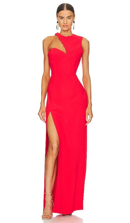 amanda uprichard x revolve gilda gown in red.