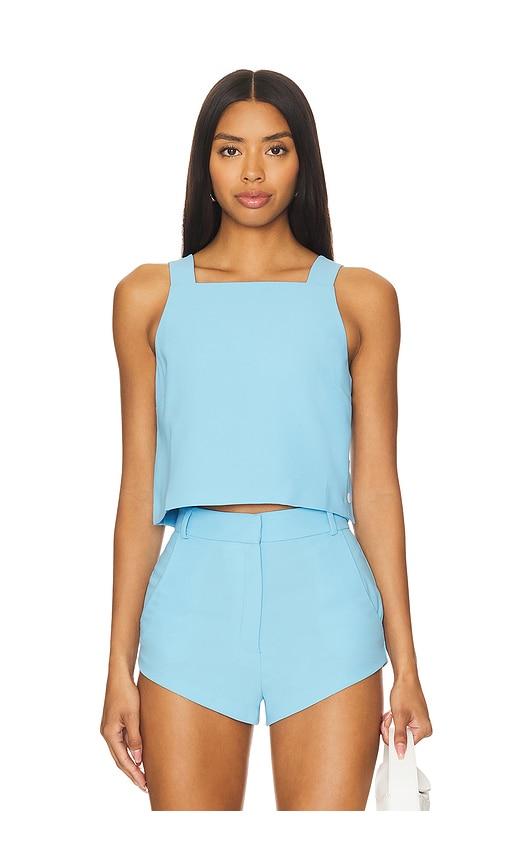 amanda uprichard x revolve harley top in baby blue.