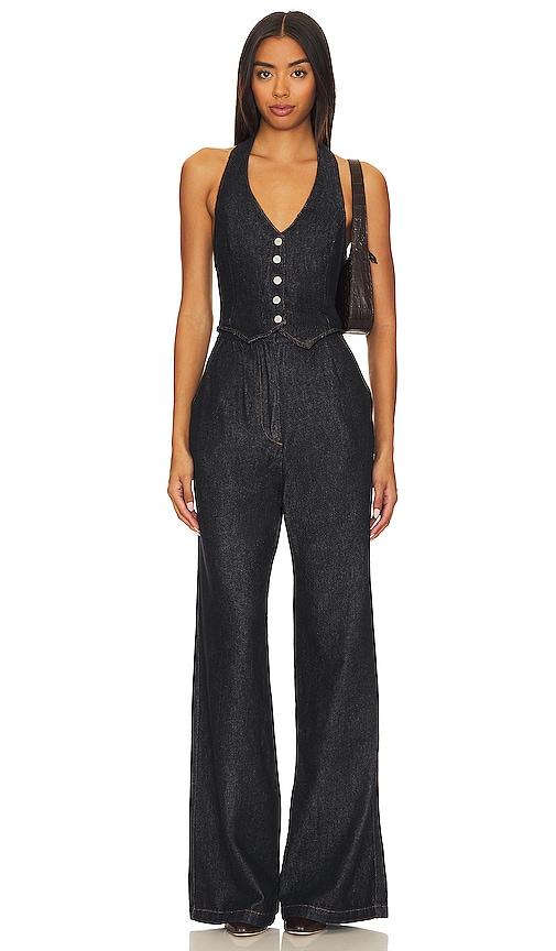 amanda uprichard x revolve isadore denim jumpsuit in denim-dark.