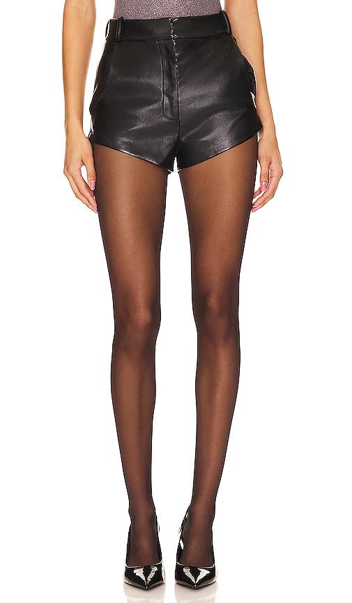 amanda uprichard x revolve kelso faux leather shorts in black.