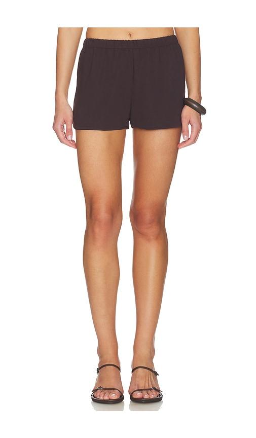 amanda uprichard x revolve mariko shorts in chocolate.