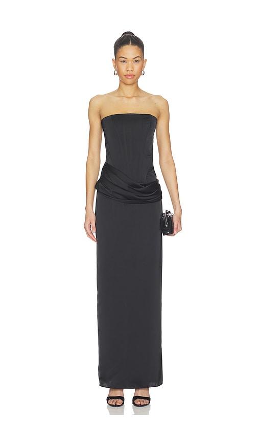 amanda uprichard x revolve rue gown in black.