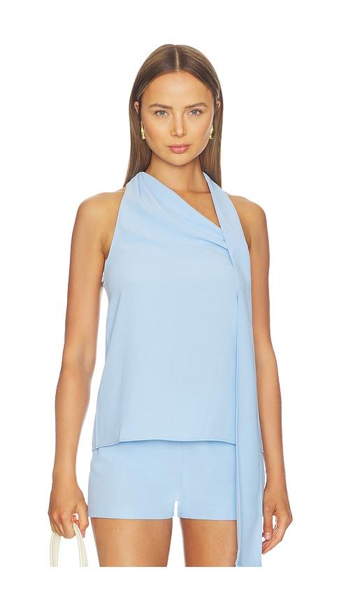 amanda uprichard x revolve sonya top with fringe in baby blue.
