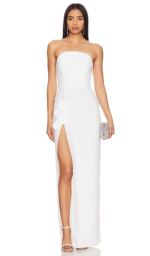 amanda uprichard x revolve wolfe gown in ivory.