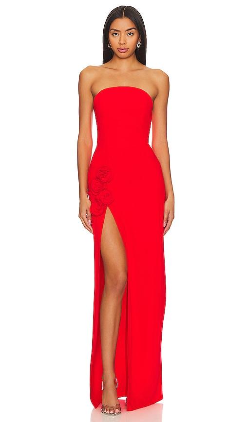 amanda uprichard x revolve wolfe gown in red.