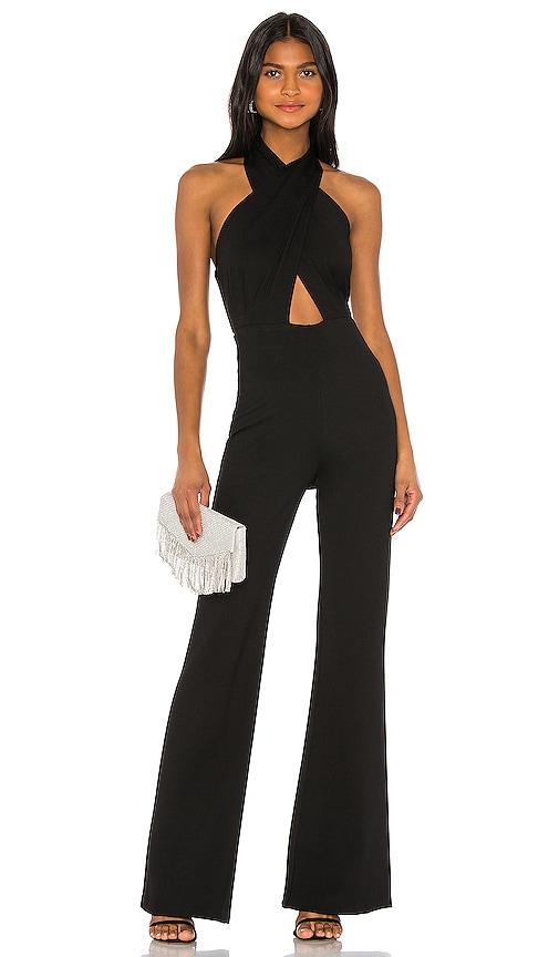 amanda uprichard x revolve zahara jumpsuit in black.
