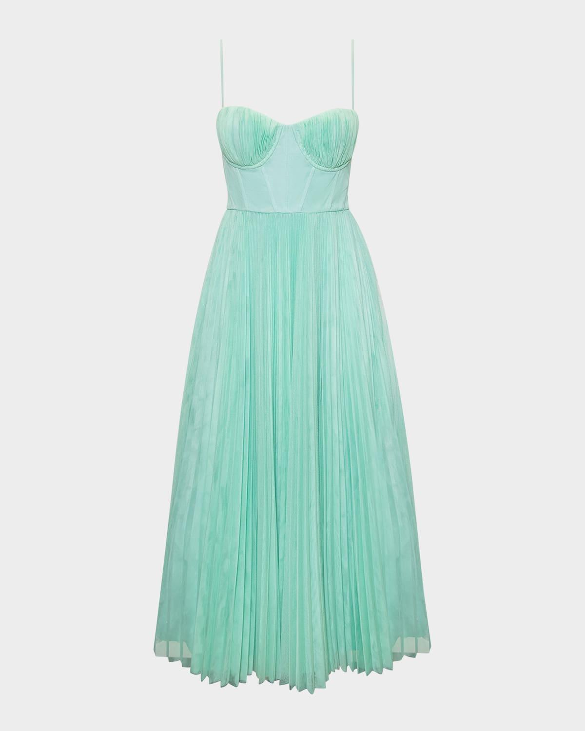 amara sweetheart pleated tulle maxi dress