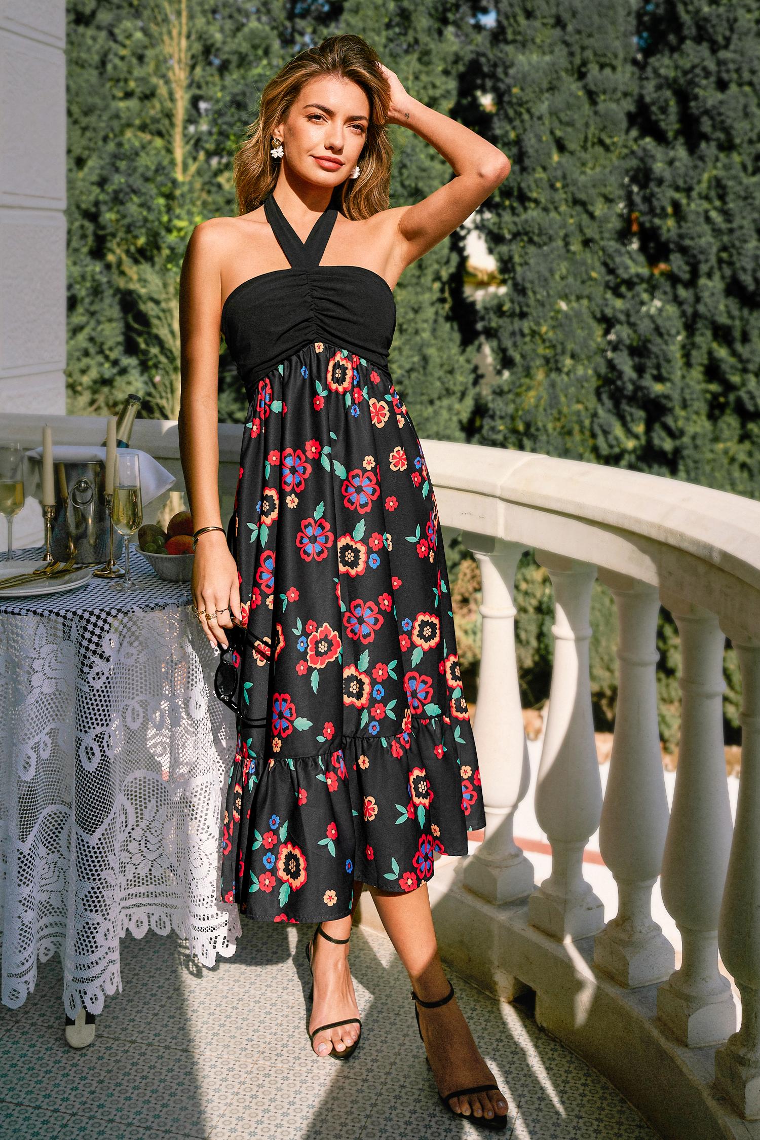 amaretto floral midi dress - l
