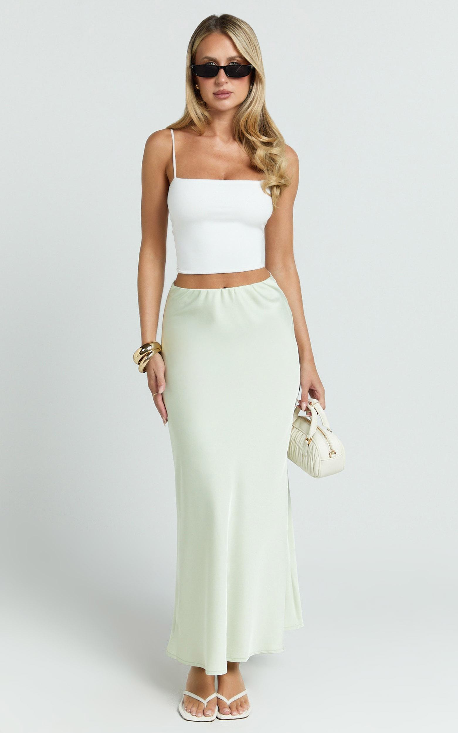amari maxi skirt - high waisted bias cut skirt in mint