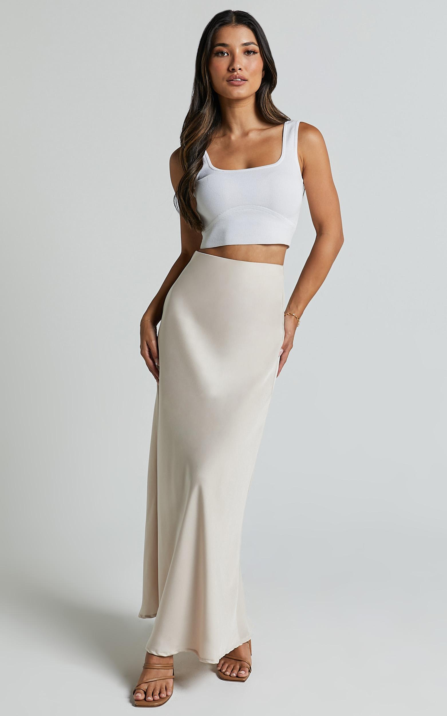 amari maxi skirt - high waisted bias cut skirt in oyster