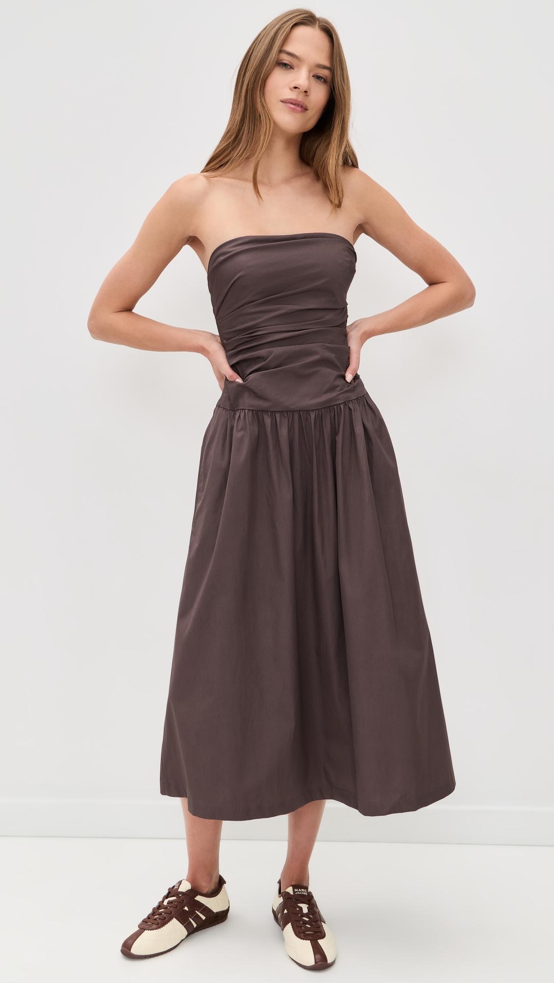 amari ruched midi dress