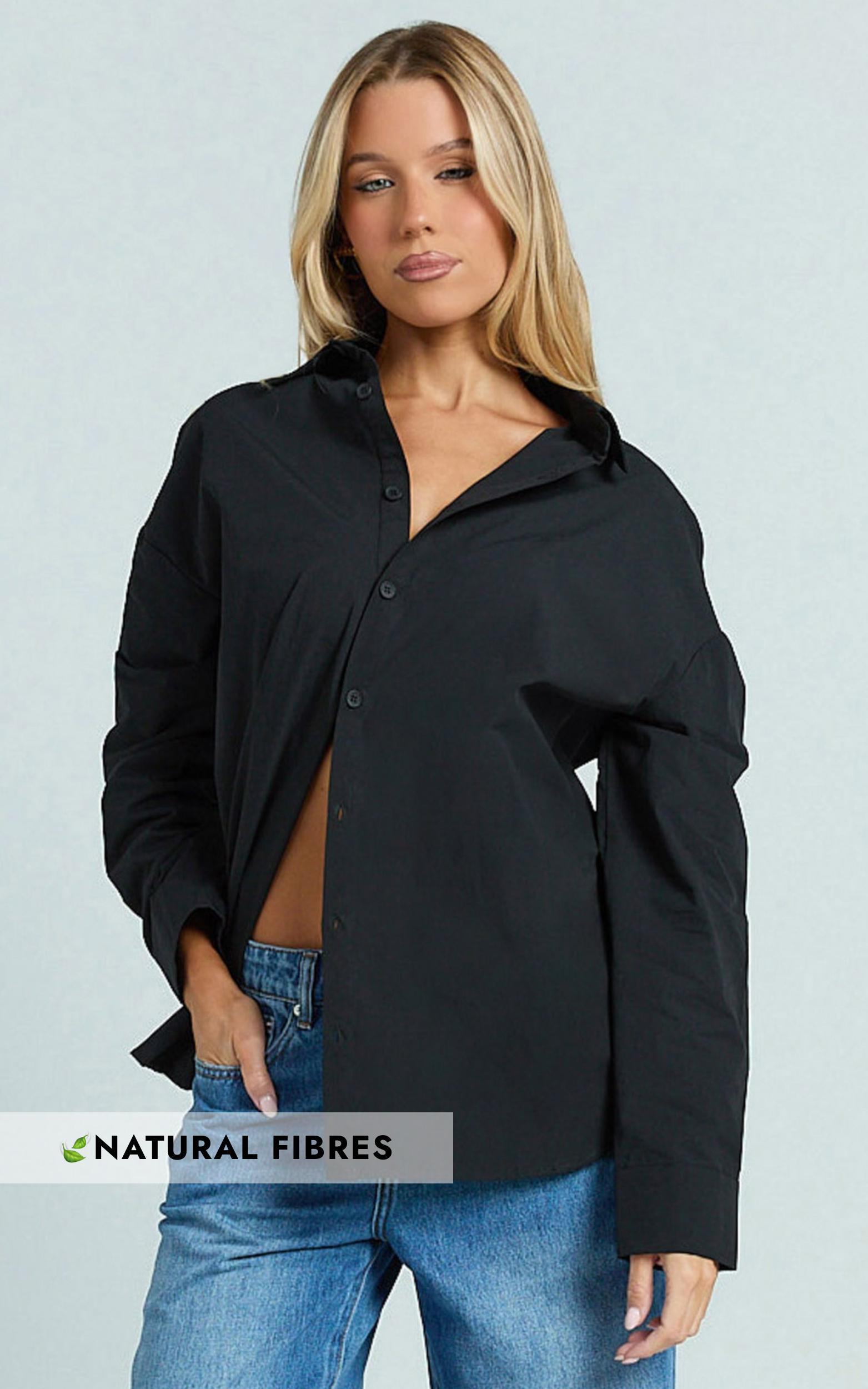 amaris top - long sleeve open back tie shirt in black