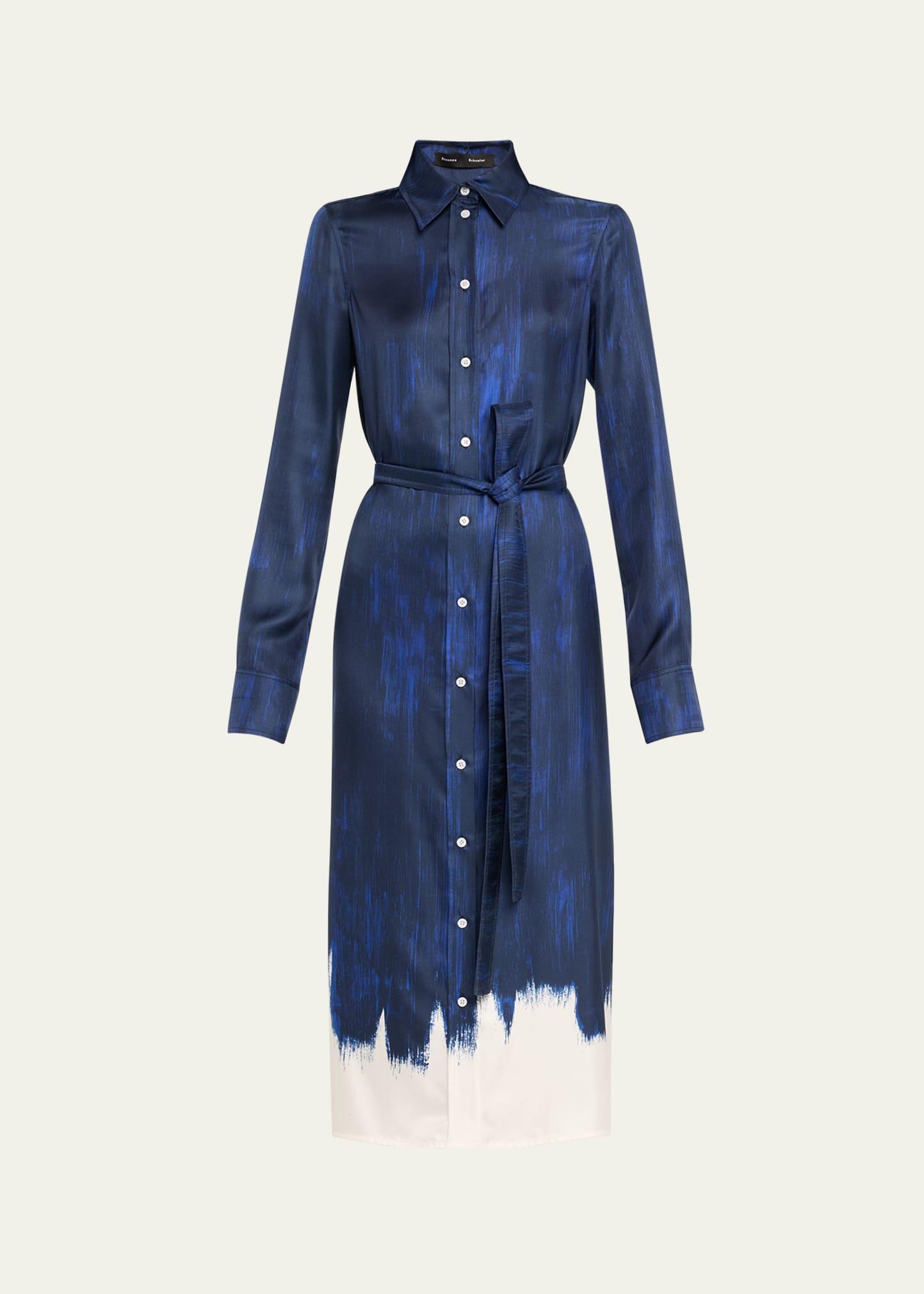 amaya double-printed tie waist silk twill dress