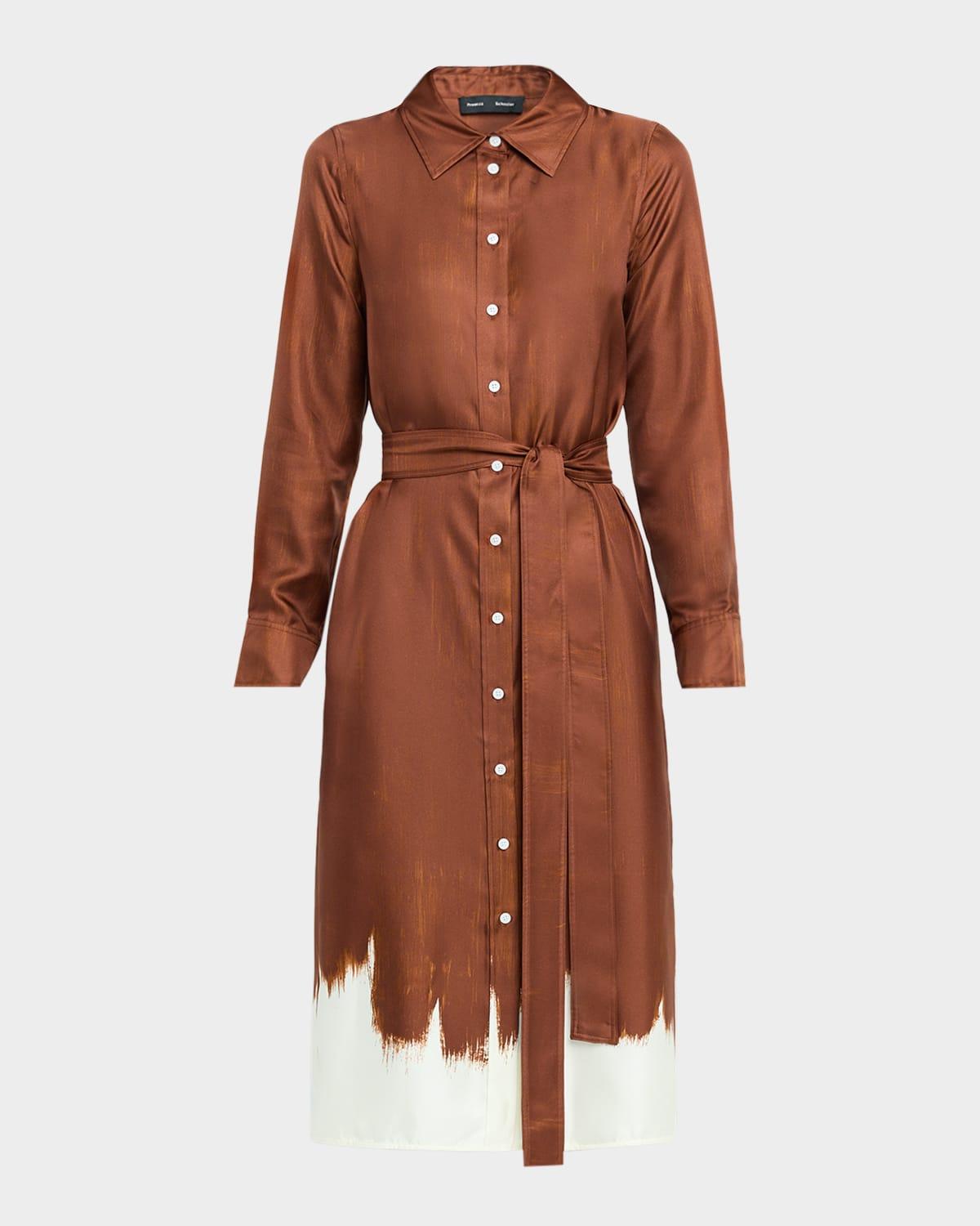 amaya double-printed tie waist silk twill dress