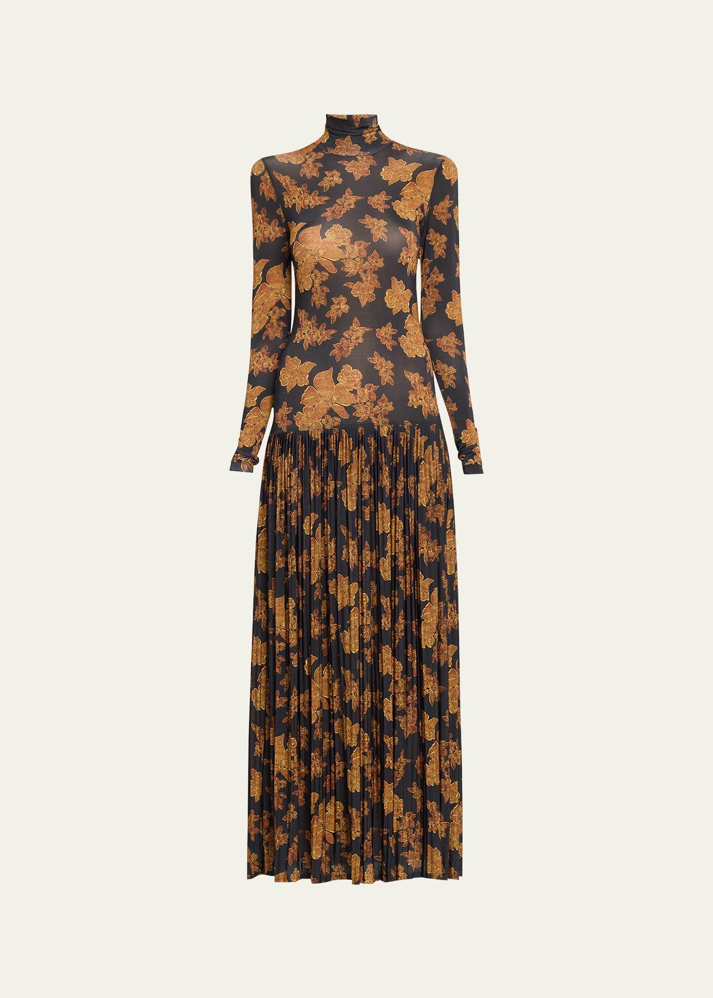 amaya pleated floral-print maxi dress