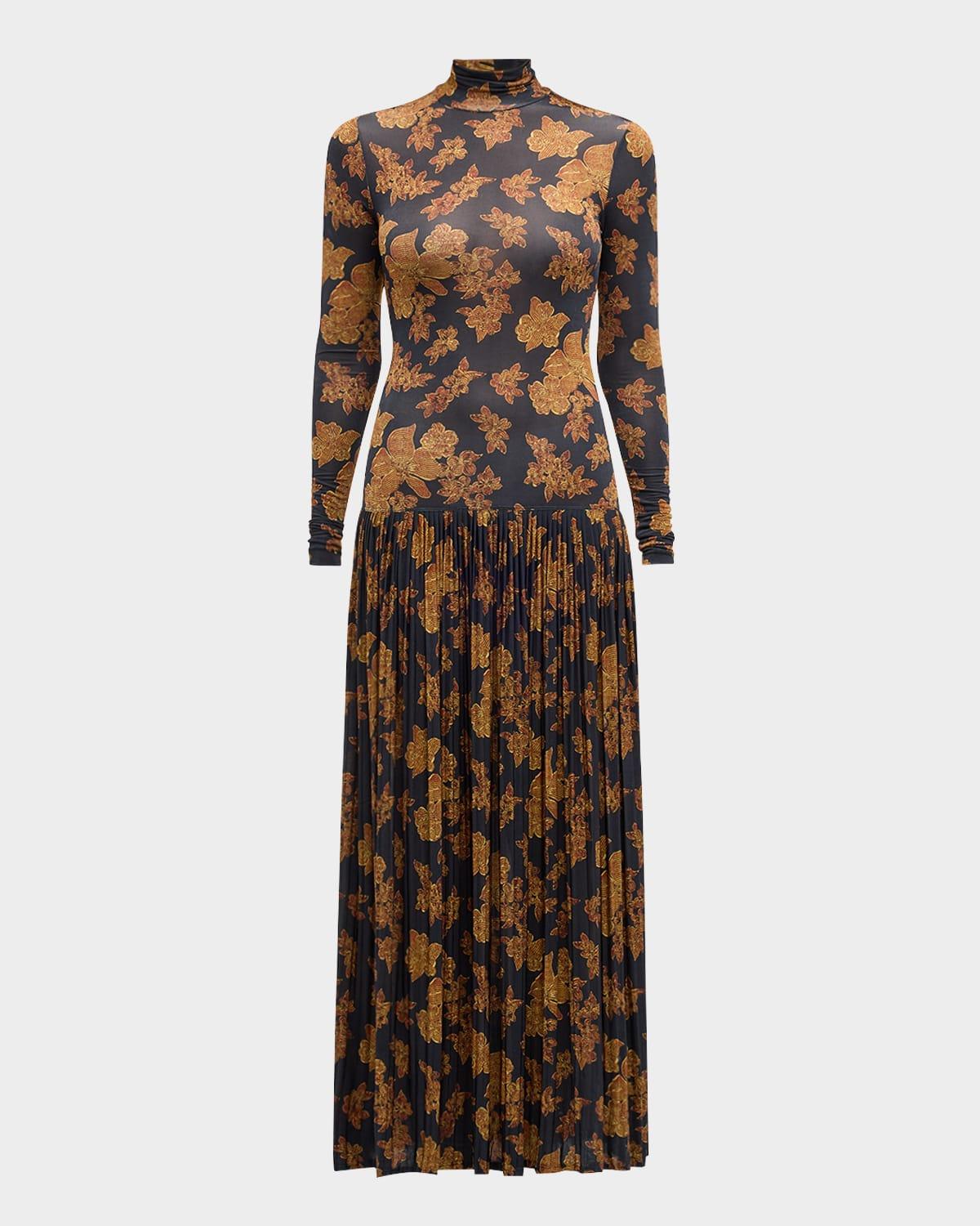 amaya pleated floral-print maxi dress