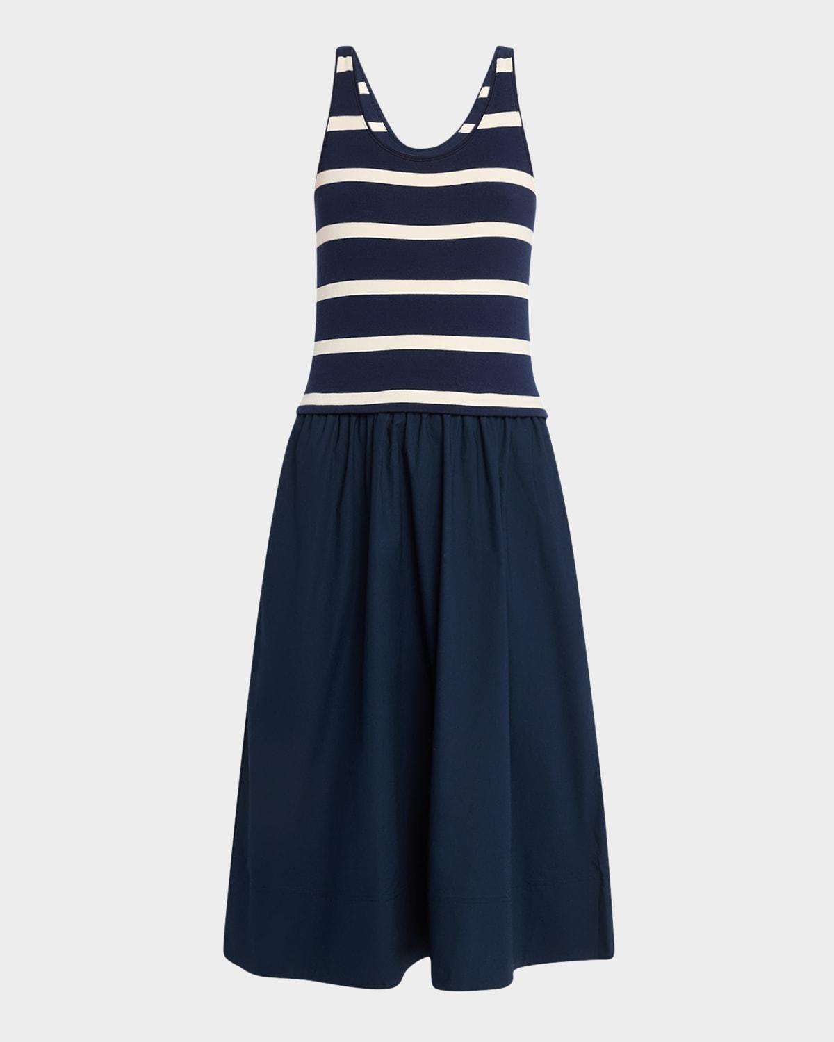 amber stripe drop-waist midi dress