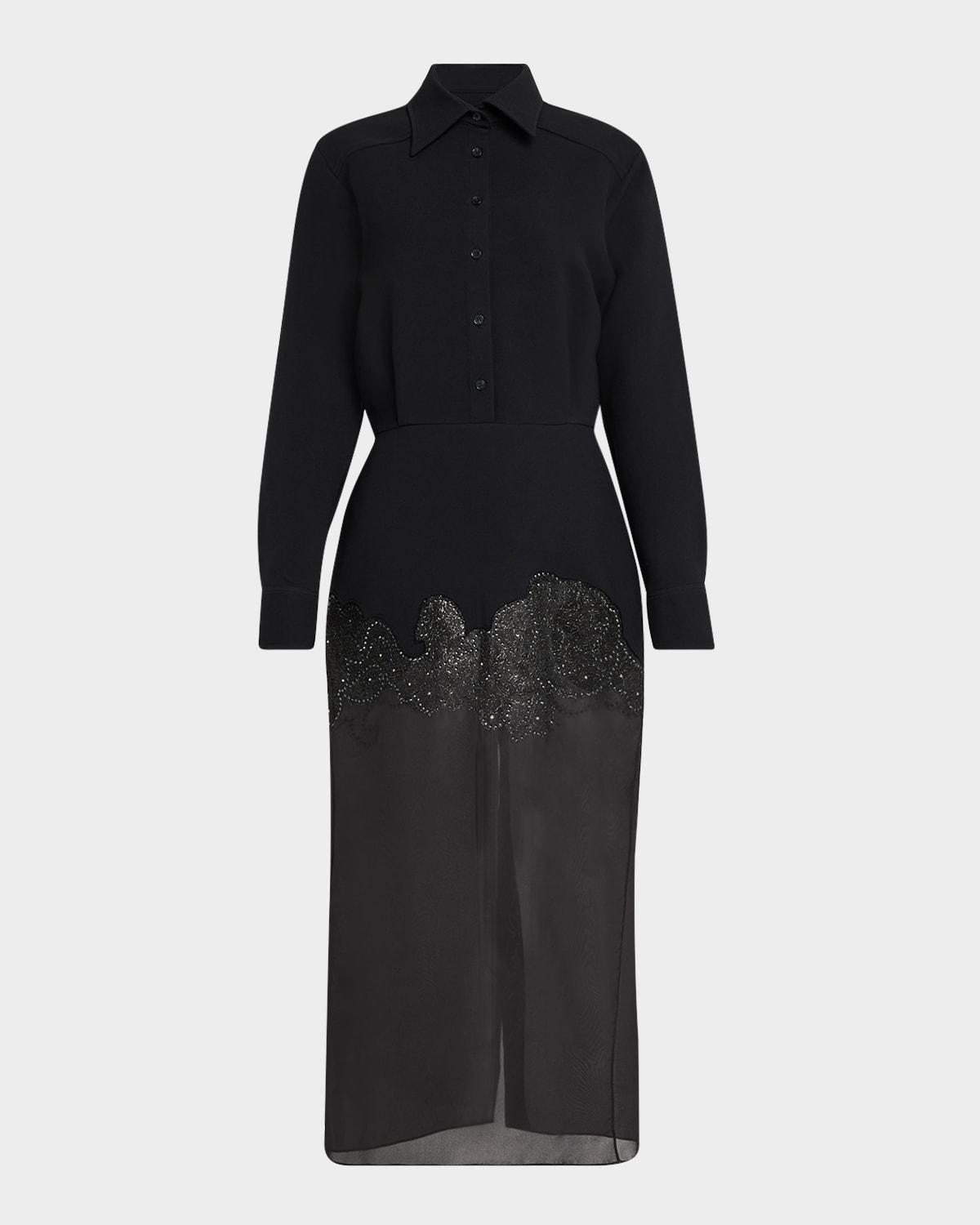 amelie embroidered sheer-skirt midi shirtdress