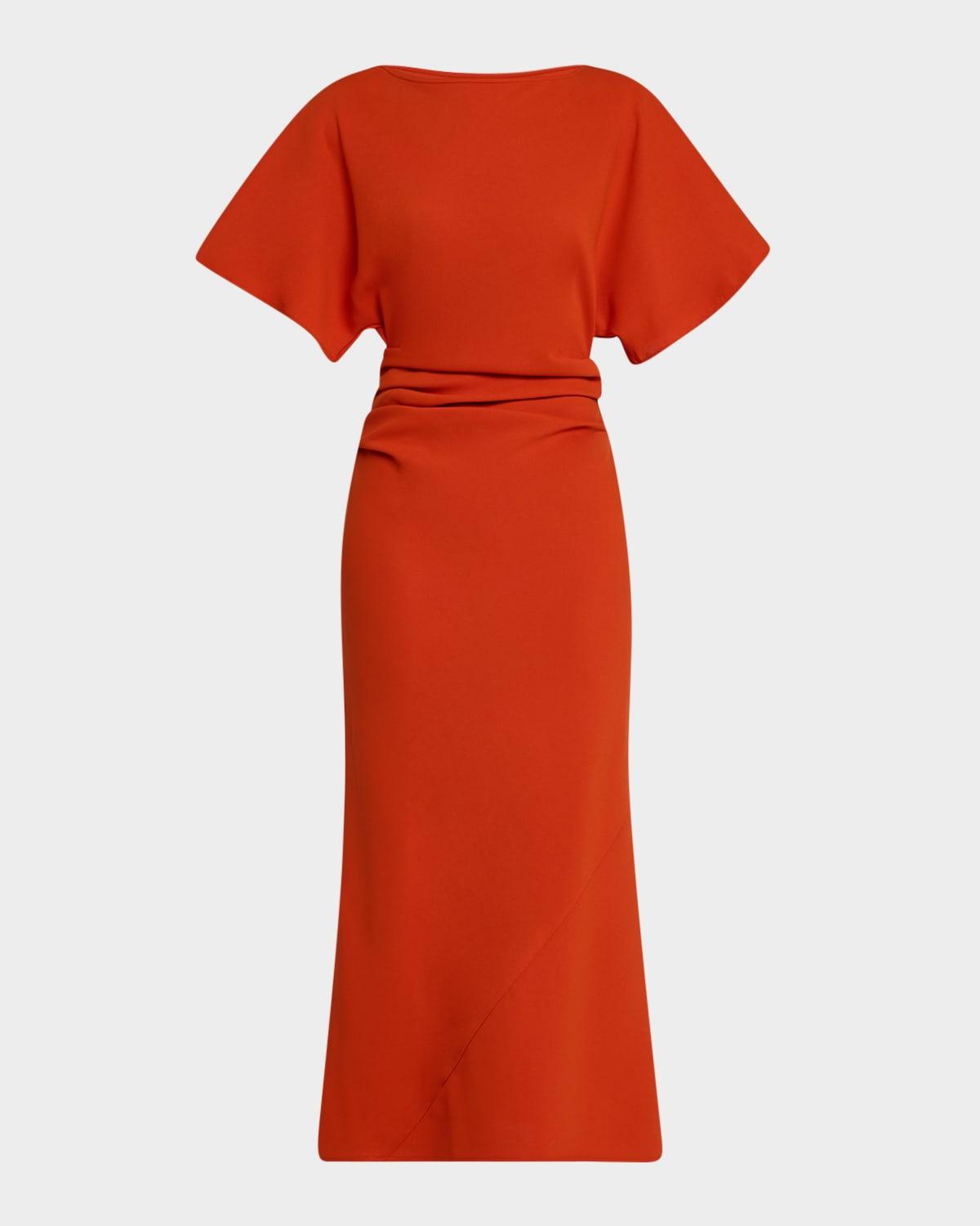 amelie ruched midi dress