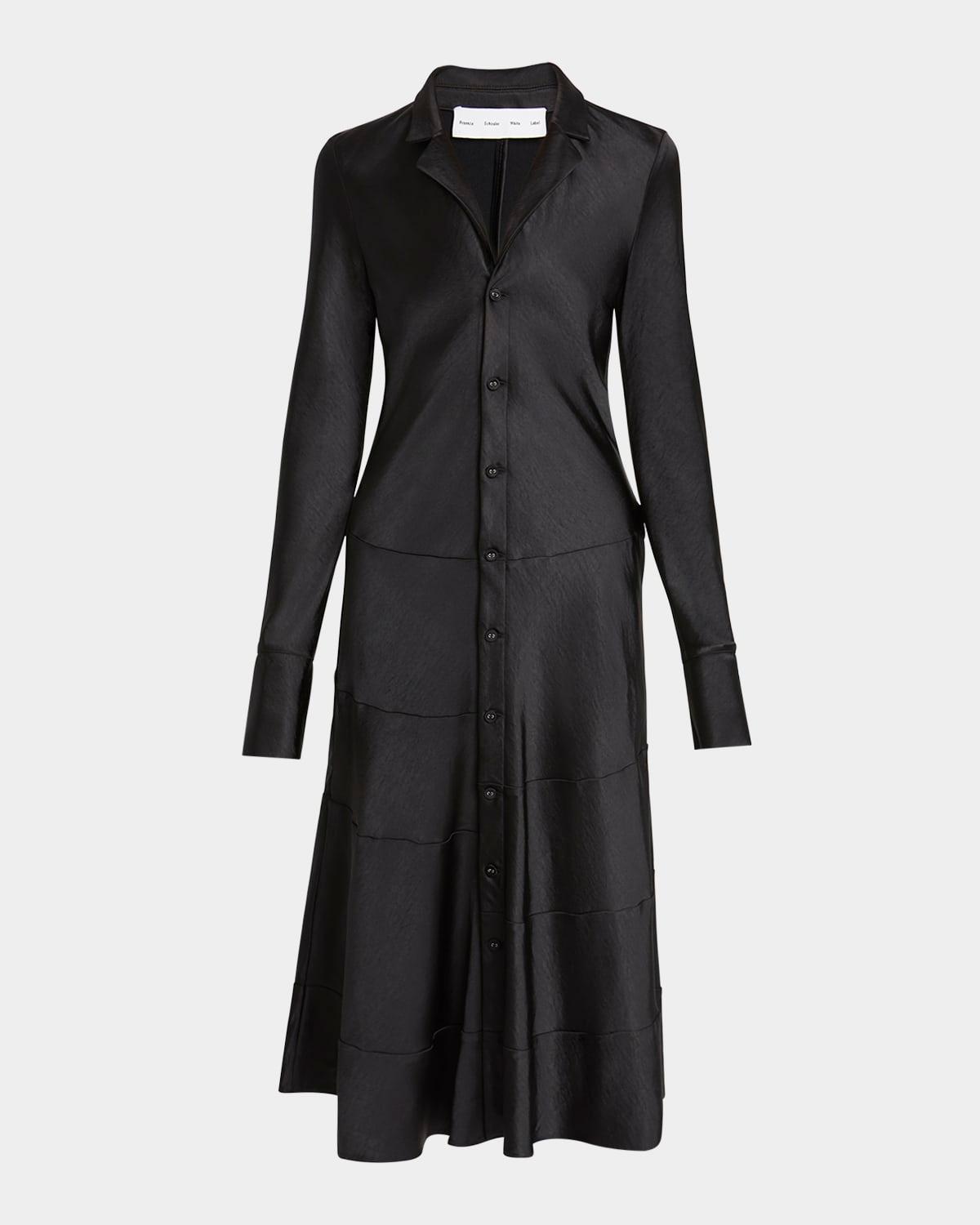 amelie satin button-front midi dress