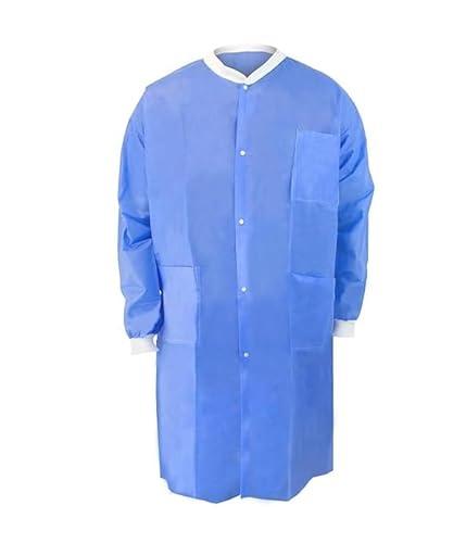 american goods 30/pk dental/medical grade lab coat blue disposable knee length 3 pockets & knit cuffs protect gown coat (large)