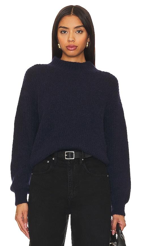 american vintage east mock neck sweater in navy.
