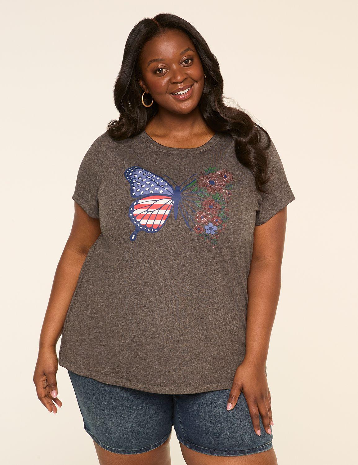 americana & floral butterfly graphic tee