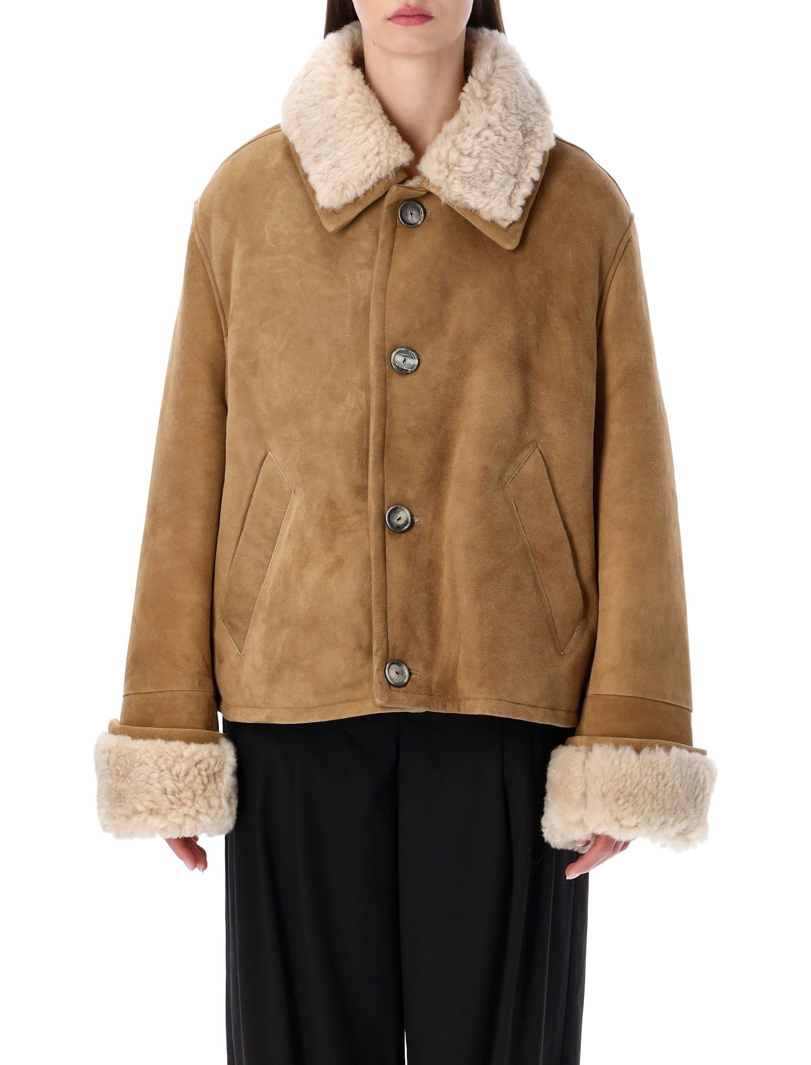 ami alexandre mattiussi ami paris brown cropped shearling jacket