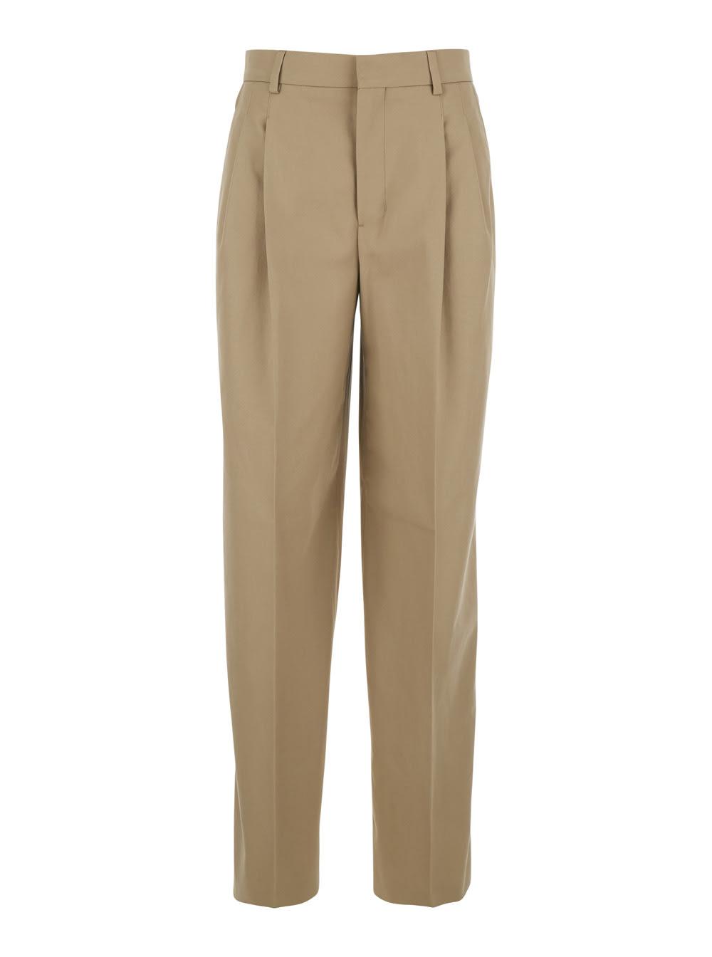 ami alexandre mattiussi beige cotton pants with belt loops and front pleats for women
