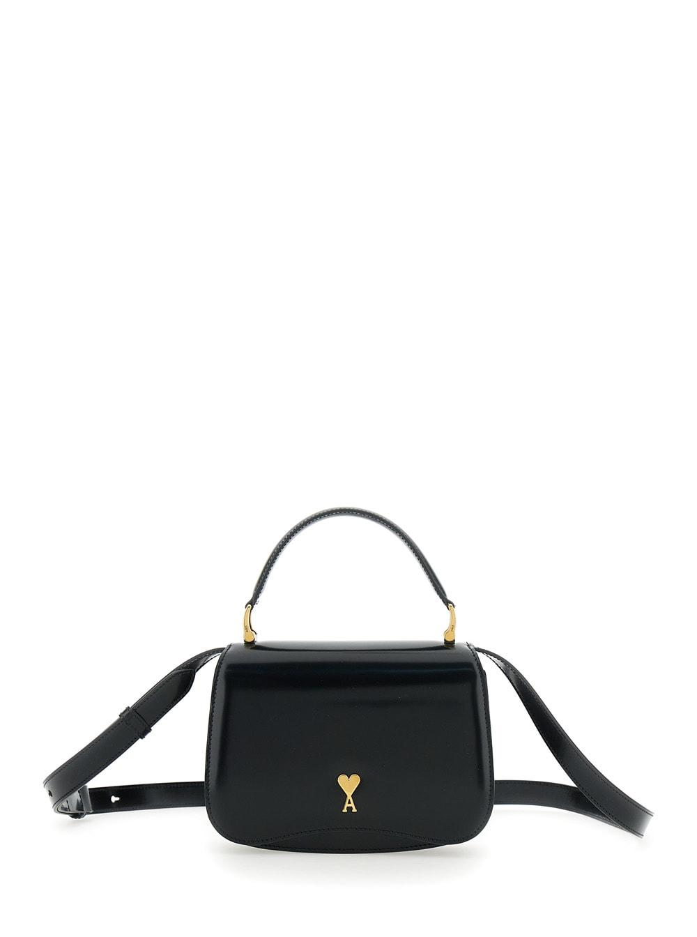 ami alexandre mattiussi black handbag with adc patch on the front and adjustable and removable shoulder strap in leather woman