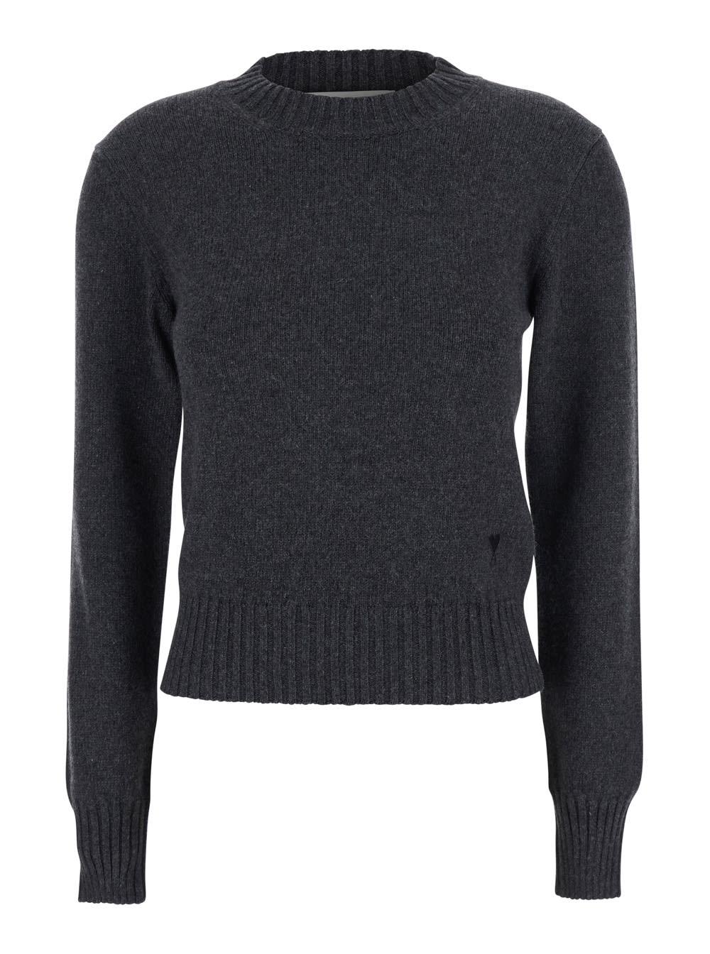 ami alexandre mattiussi brown crewneck sweater with adc embroidery in cashmere woman