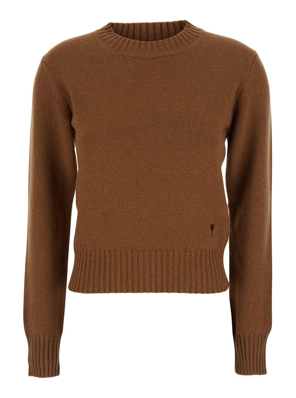 ami alexandre mattiussi brown crewneck sweater with adc embroidery in cashmere woman