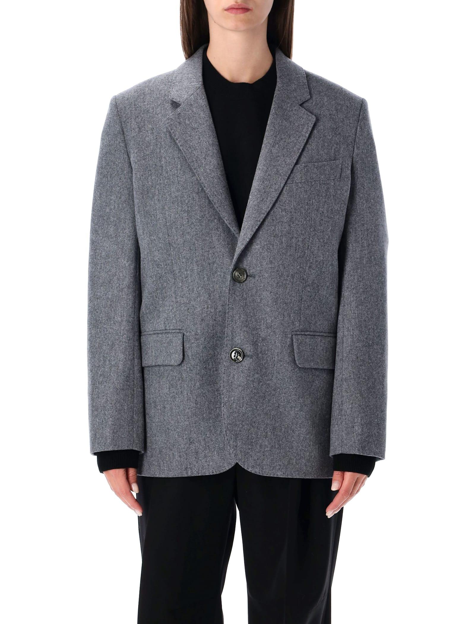 ami alexandre mattiussi grey wool flannel loose-fit single-breasted jacket
