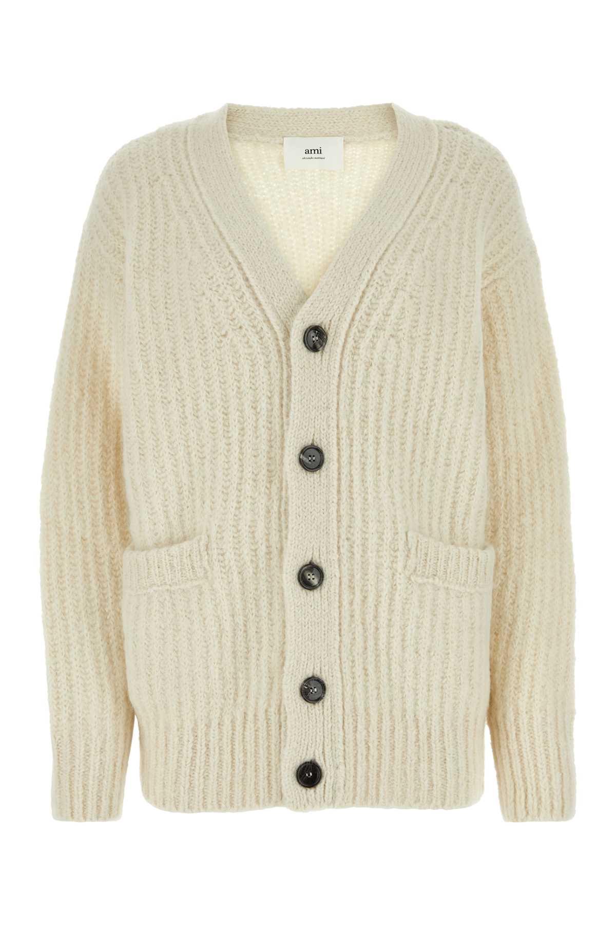 ami alexandre mattiussi ivory alpaca blend cardigan