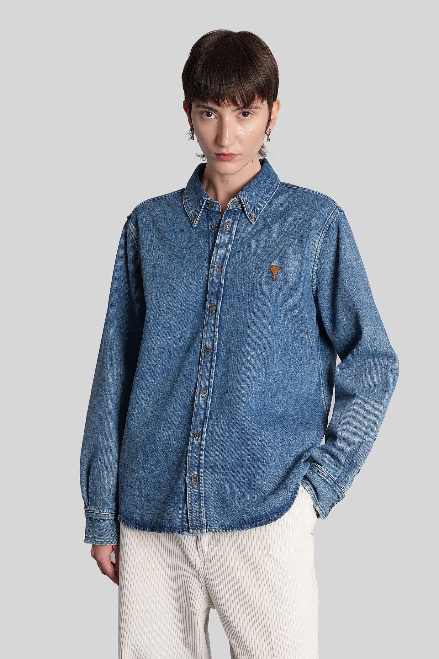 ami alexandre mattiussi shirt in blue cotton