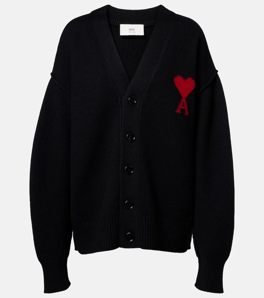 ami paris ami de caur virgin wool cardigan