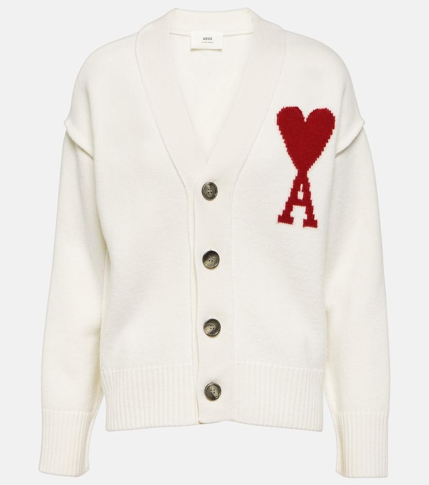ami paris ami de caur virgin wool cardigan