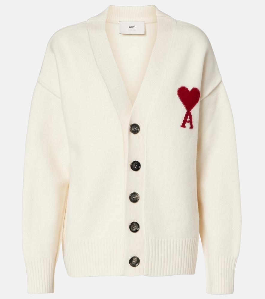 ami paris ami de caur virgin wool cardigan