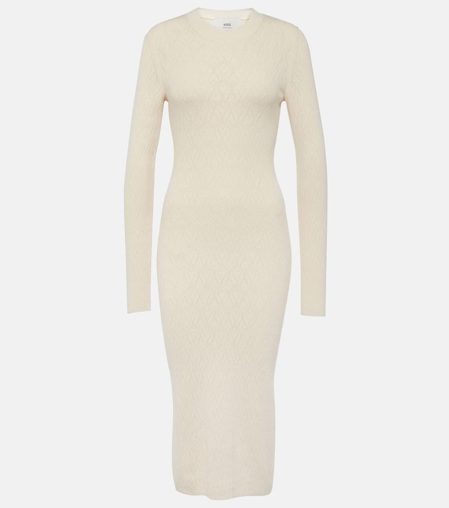 ami paris knitted cotton and wool midi dress