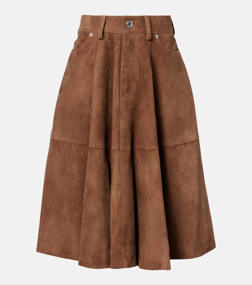 ami paris pleated suede midi skirt